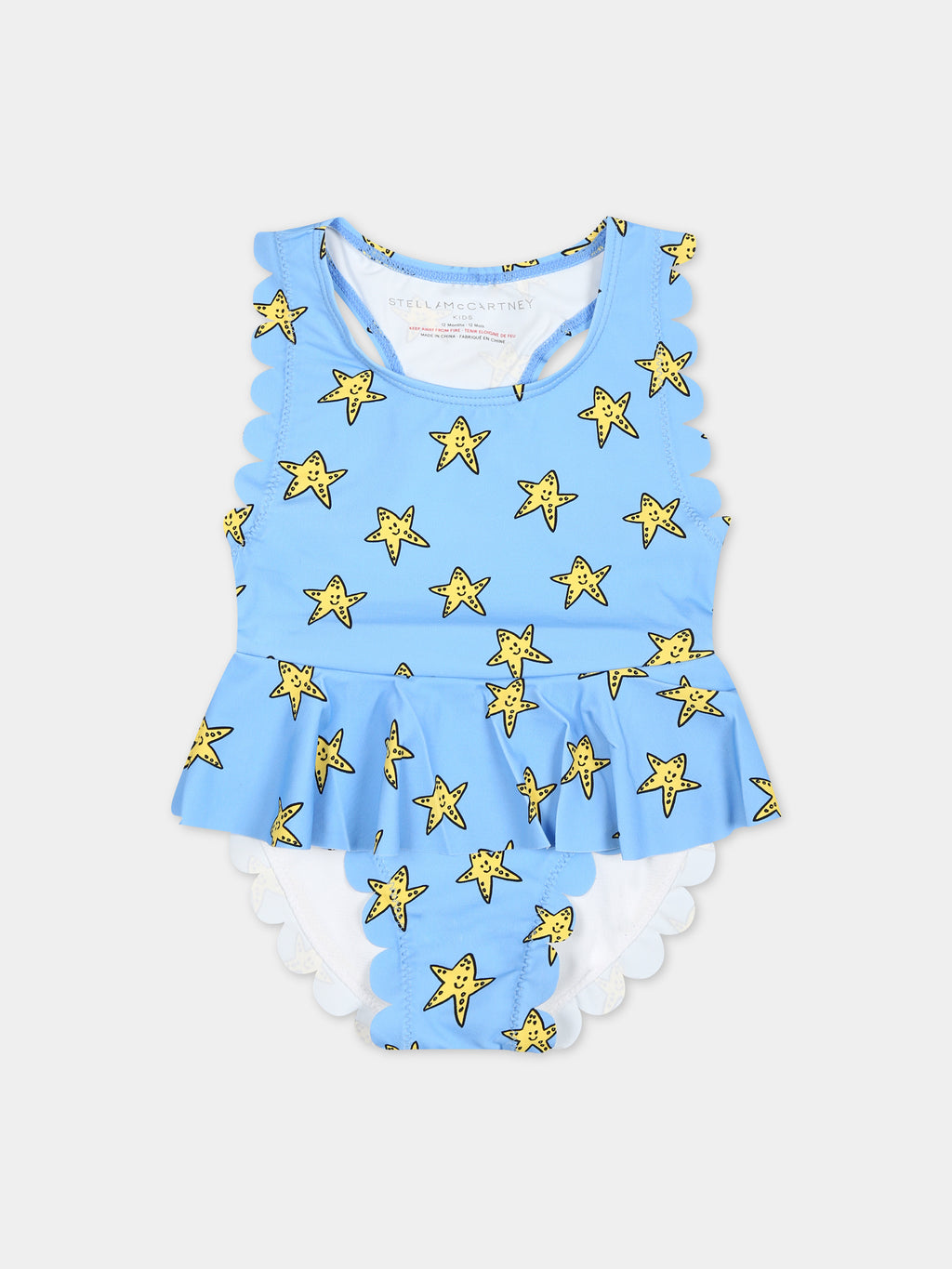 Light blue swimsuit for baby girl with starfishes